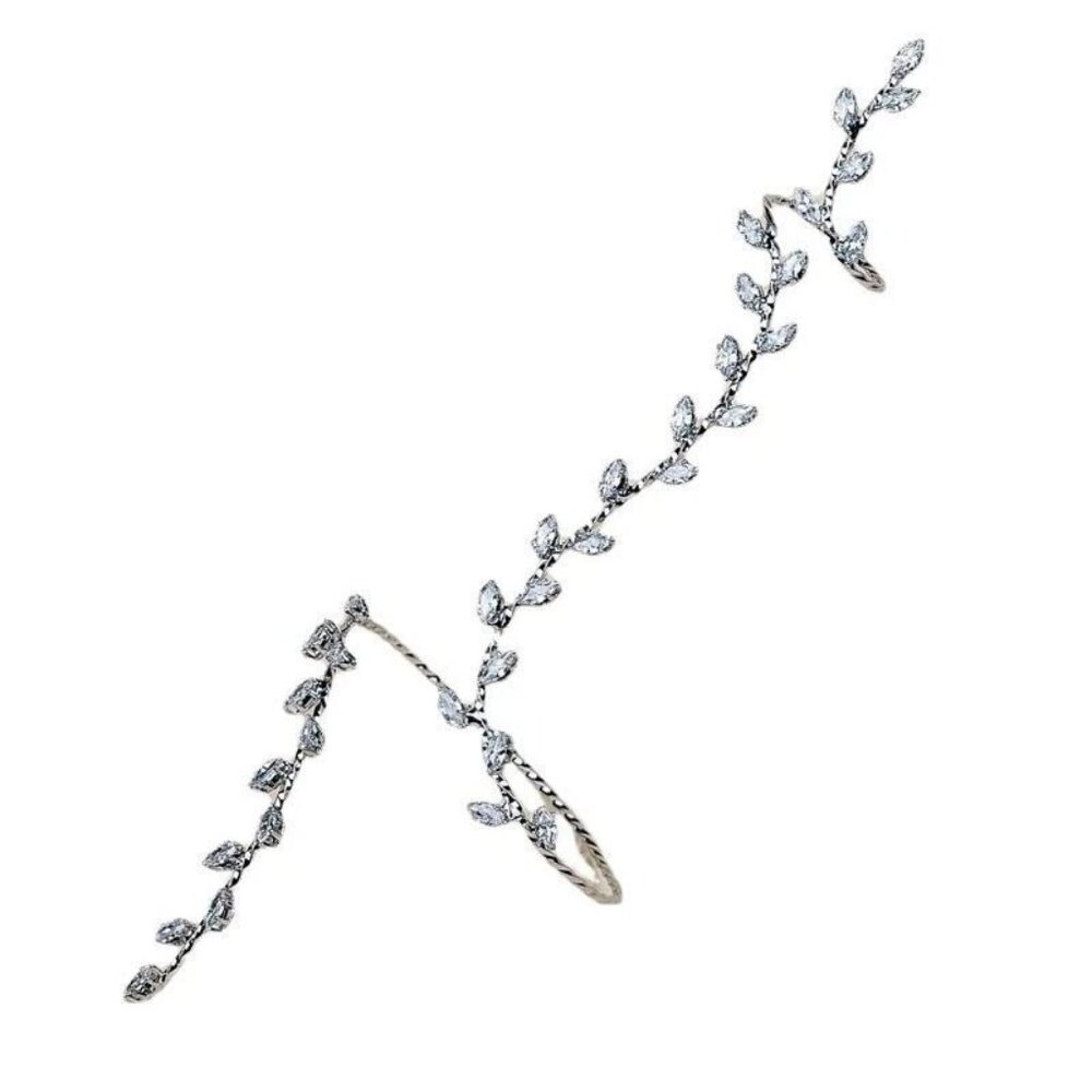 Fashion Rhinestone Finger Bracelet Women Charm Silver Shiny Lucky Leaf Bracelet - Picture 4 of 4